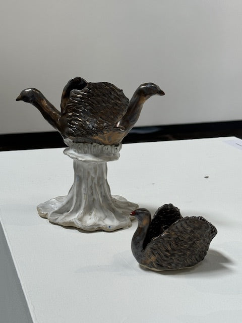 Naru Kubota - Double Bronze Swan (Candle Holder - Large)